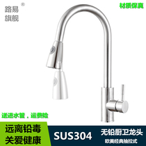 Pull-out type 304 stainless steel faucet Kitchen hot and cold wash basin faucet Sink faucet Hot and cold faucet