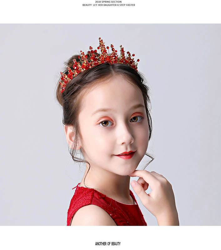 Trẻ em Vương miện Mũ đỏ Cô gái tóc Phụ kiện Công chúa Crystal Crown Hoa Cô gái Băng Lãng mạn Sinh nhật Hosting Hiệu suất