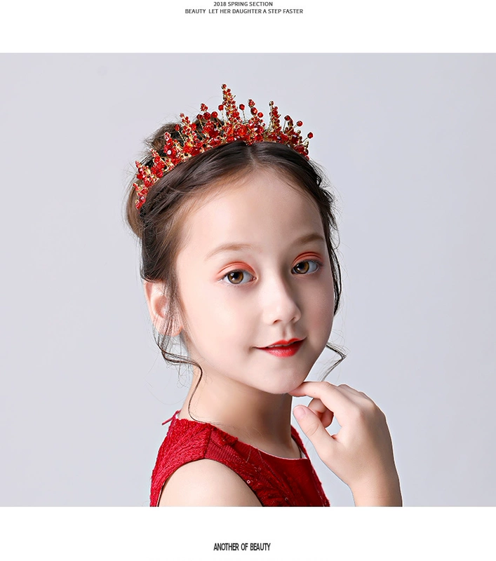 Trẻ em Vương miện Mũ đỏ Cô gái tóc Phụ kiện Công chúa Crystal Crown Hoa Cô gái Băng Lãng mạn Sinh nhật Hosting Hiệu suất cài tóc cô dâu