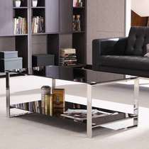 Office sofa coffee table modern simple tempered glass double-layer coffee table business reception stainless steel coffee table