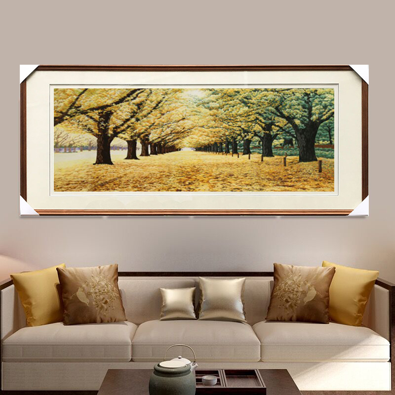 Embroidery painting Su embroidery finished product hanging drawing living room decoration painting handmade banners Gold Avenue Maple woods European-style villas