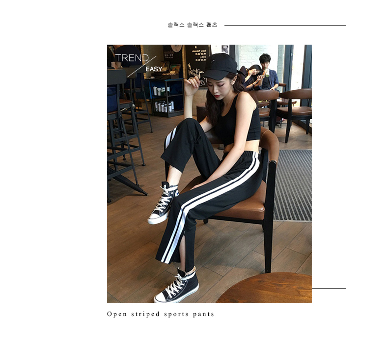 Hai chiếc quần ngủ sọc nữ mùa thu mới Hàn Quốc hip hop nhảy thể dục chạy thể thao dây kéo chia quần - Quần tây quần jean lửng nữ