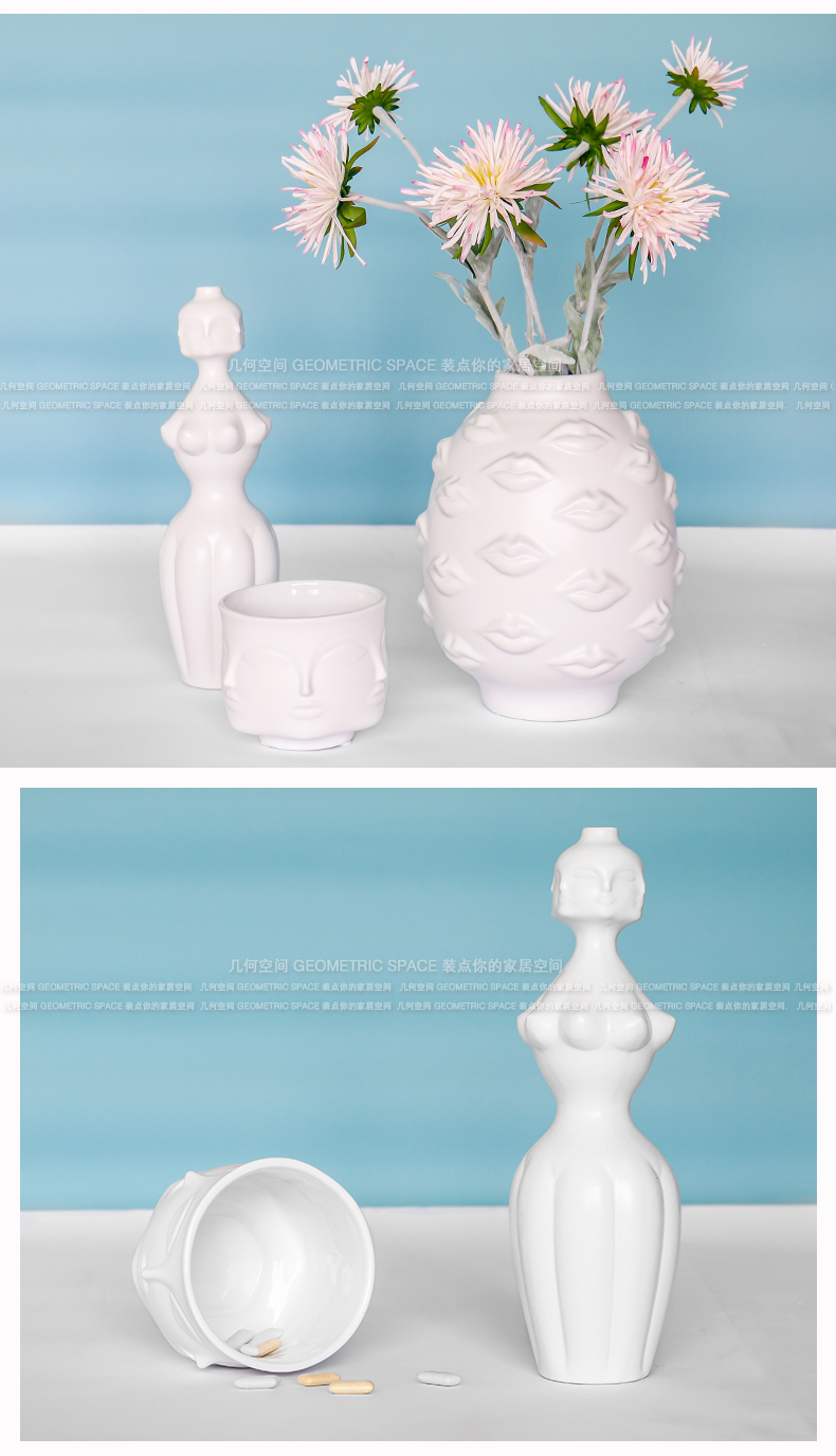 Nordic Muse face ceramic vase lips the sitting room is contracted fashion creative flower arranging character ornaments furnishing articles