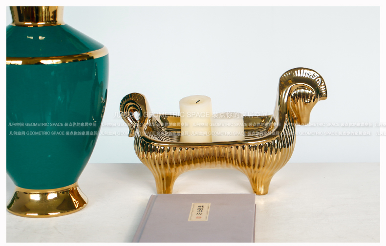 European gold plated ceramic pony receive plate snack tray was modern home sitting room table creative compote