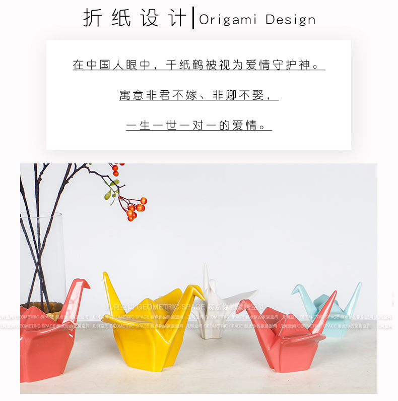 Modern Nordic geometric origami color ceramic creative papercranes furnishing articles wish blessing gift decoration