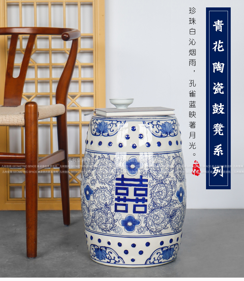 Hand - made classic elegant blue and white porcelain ceramic drum who Chinese archaize sitting room study hall what decorative furnishing articles