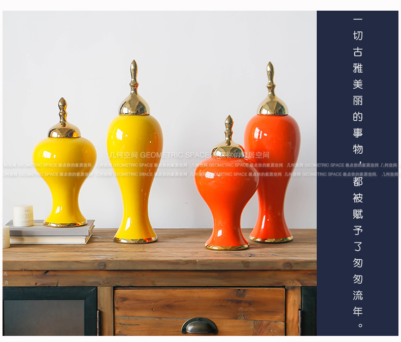 Neo - classical European ceramic vase villa living room home decoration wine porch gold pot cover general furnishing articles