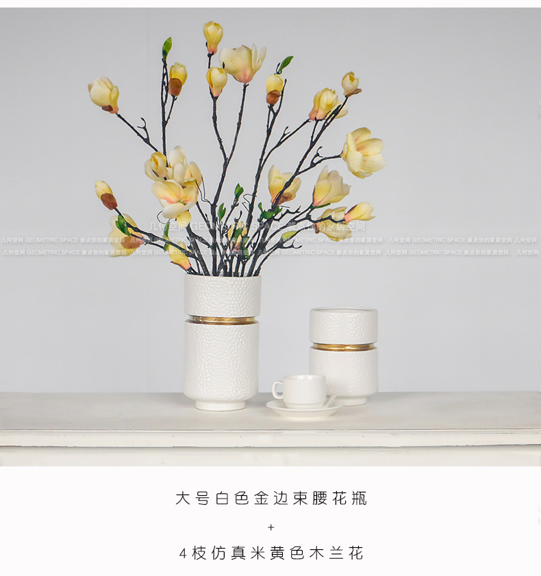 Nordic ins Jin Bianshu waist white ceramic vases, furnishing articles light creative example room key-2 luxury wine household decorations