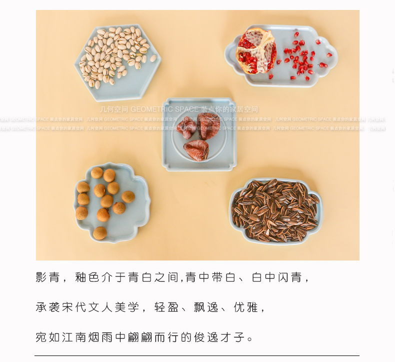 Modern Chinese style flower design creative ceramic bowl polygon Windows desktop tea table of fruit snacks dry fruit tray