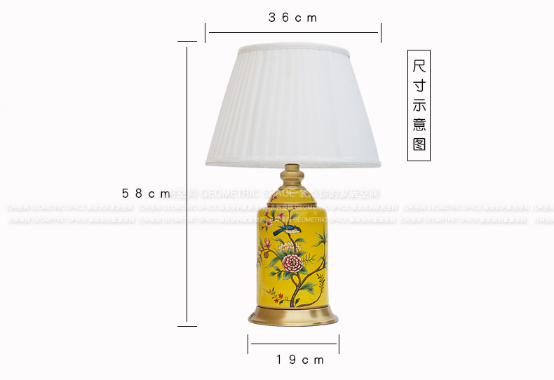 American pastoral bedroom nightstand furnishing articles creative study of new Chinese style living room full of copper decoration painting of flowers and ceramic lamp