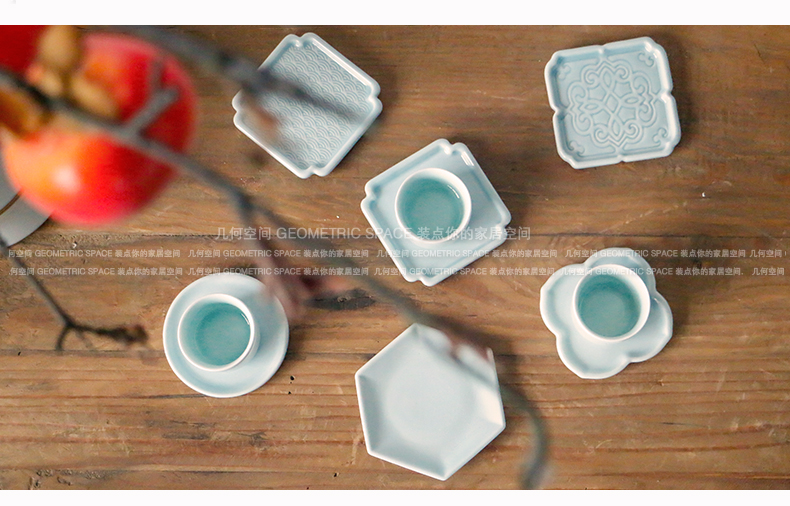 Geometric space ceramic small cup mat insulation cup eat mat creative view window design tea saucer saucer