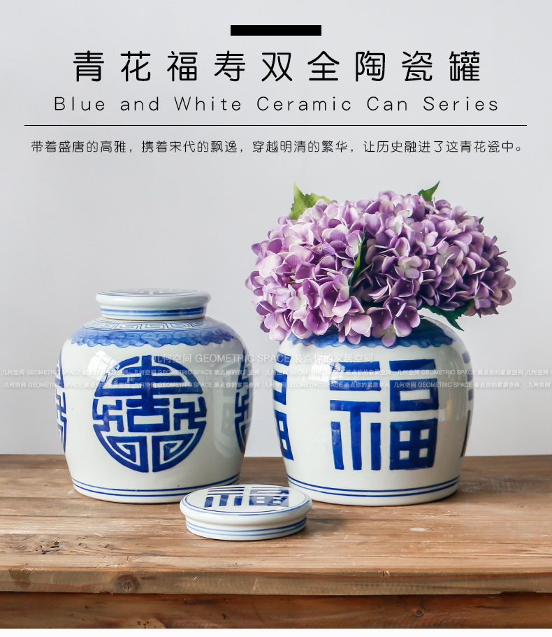 Chinese style restoring ancient ways is blue and white live long and proper storage tank of pottery and porcelain antique do old porcelain tea room porch rich ancient frame furnishing articles