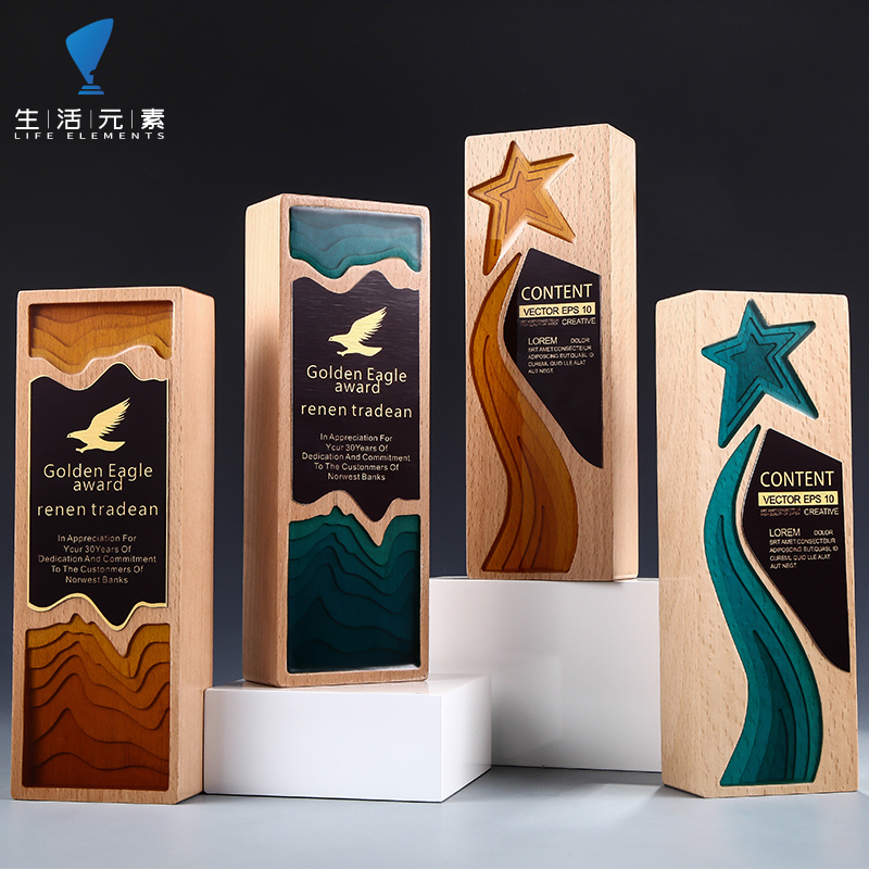 Beech crystal trophy custom medal custom authorization card custom wooden trophy creative honor card year-end solid wood