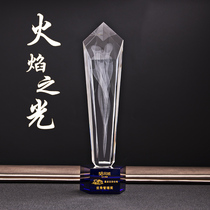 Blue flame large crystal trophy custom trophy custom annual meeting award gift Excellent employee prize lettering