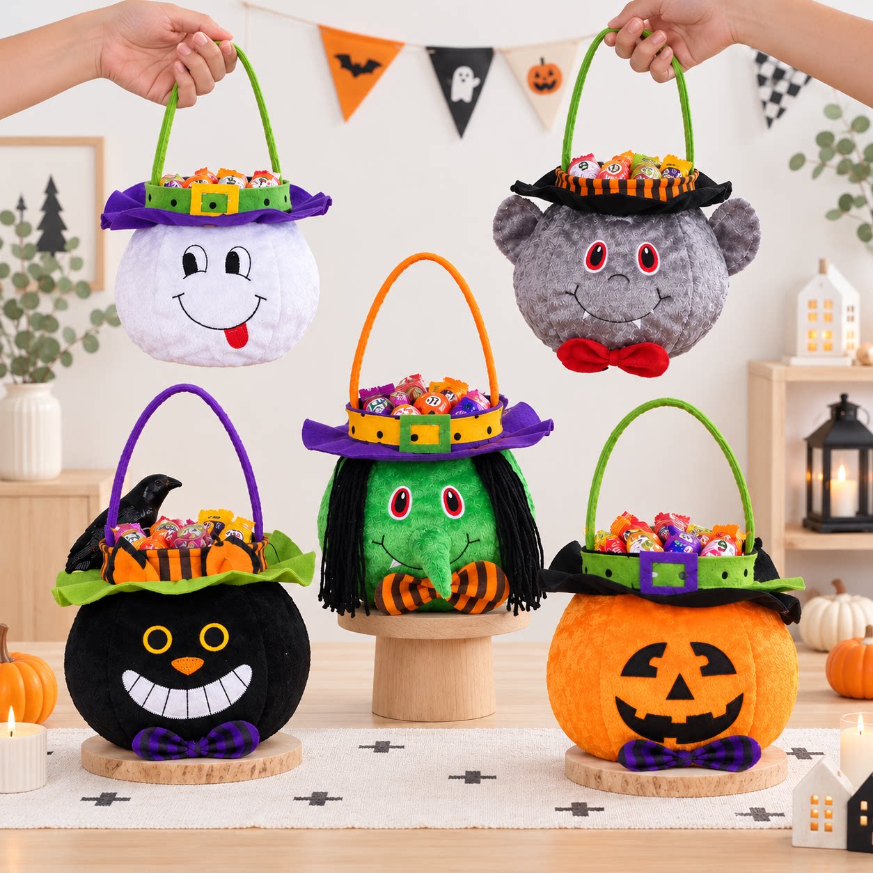 Halloween pumpkin lanterns, children's candy bags, baskets, small gifts, decorations, creative trick-or-treating props and toys