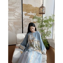 Chuanxian Yunhe Pine Branch )530 Blue) Original Design Song Jinyun Crane Pattern Round Neck Diagonal Top New Chinese Style Women