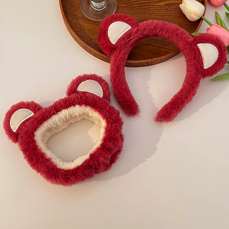 images 3:Strawberry-cute cute bear shampooed female swutter mask beam hair band 2022 new red hair card