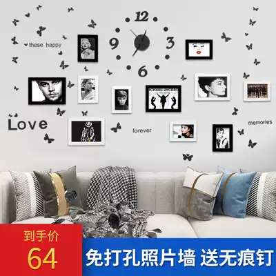 Modern solid wood photo frame background wall decoration frame Creative combination photo frame hanging wall free punch wall decoration album frame