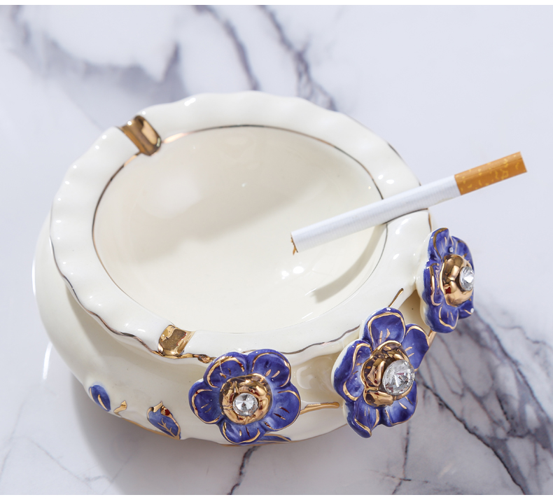 European new royal blue name plum flower series European ceramic ashtray sitting room adornment bedroom with cover the ashtray furnishing articles