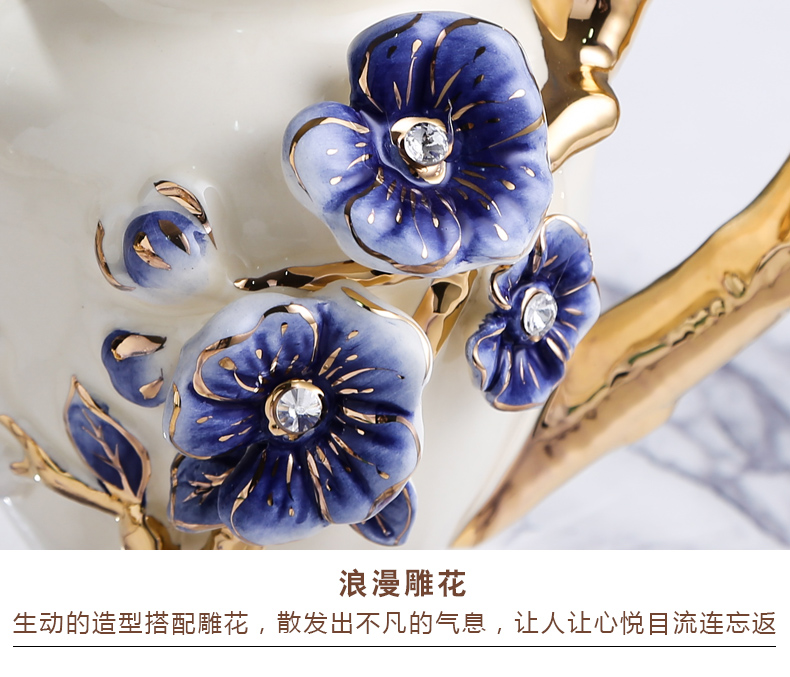 Fort SAN road new royal blue name plum flower series European ceramic tea set suit sitting room place, a wedding present for girlfriends