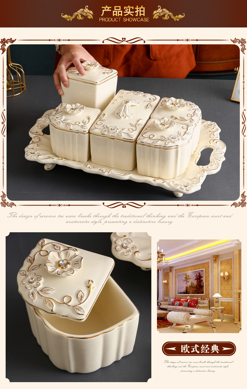 SAN road fort European dry fruit tray ceramic frame with cover large candy snack plate creative fruit bowl is placed in the living room