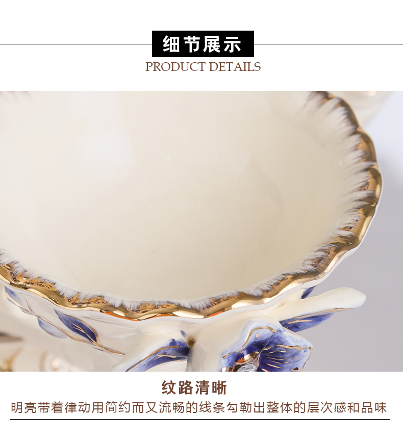 Fort SAN road European - style rotating double fruit bowl large home sitting room decorate ceramic furnishing articles blue name plum flower series