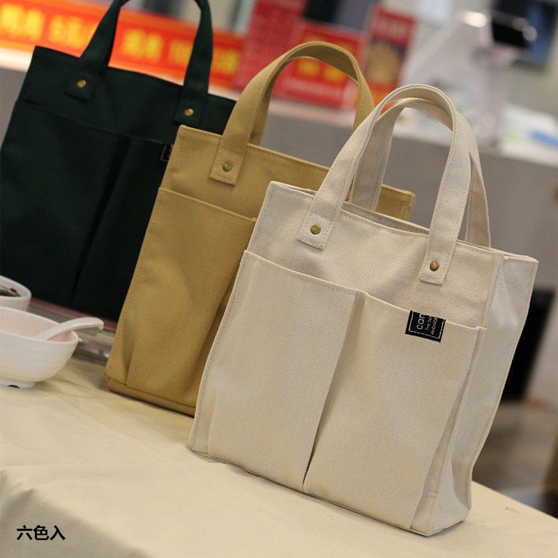 Bento with bento bag tote bag to work with rice bag multi-pocket practical all-match canvas with lining multi-color summer