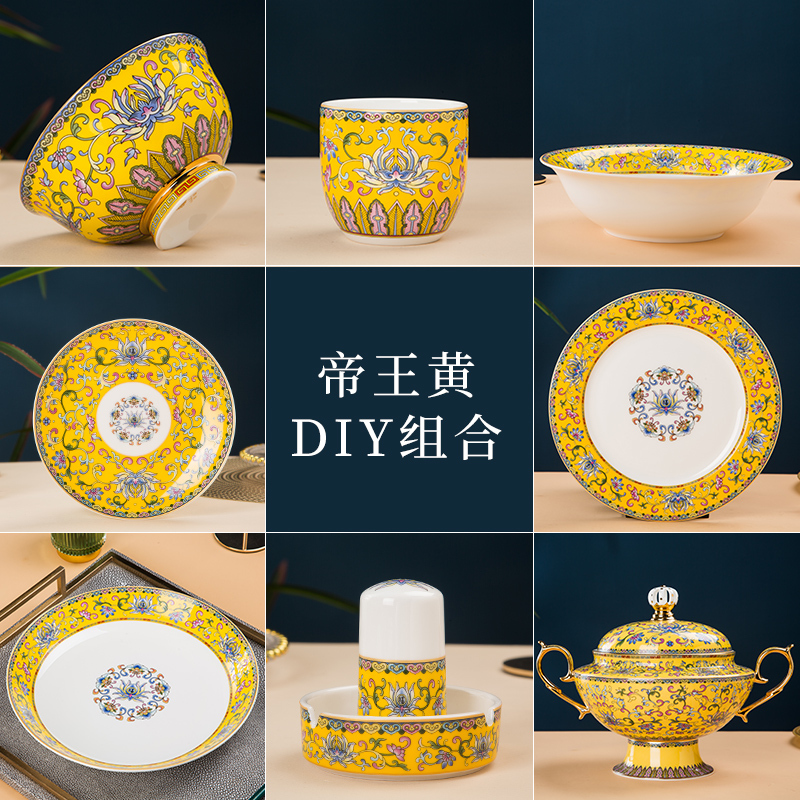 Enamel Tableware Set for Home Use, Including Rice Bowls, Plates, Flat Plates, Noodle Bowls, Fish Plates, Condiment Dishes, Soup Pots, Soup Bowls