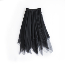 [E678070] Jili Mi Xin Shui is too long! Mesh A-line high waisted irregular women's skirt