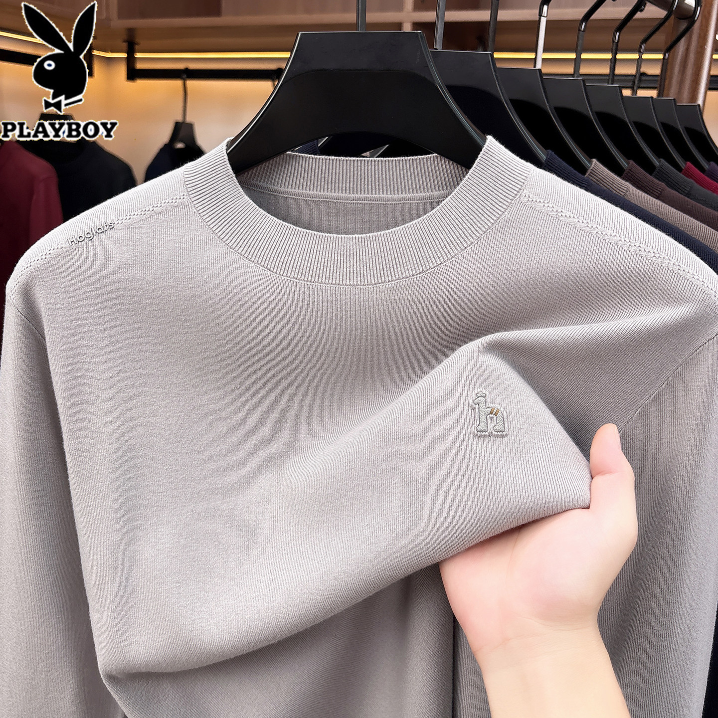 Playboy Autumn and Winter Round-Neck Wool Sweater Men's New Fashion Casual Knitwear Men's Base Layer Sweater