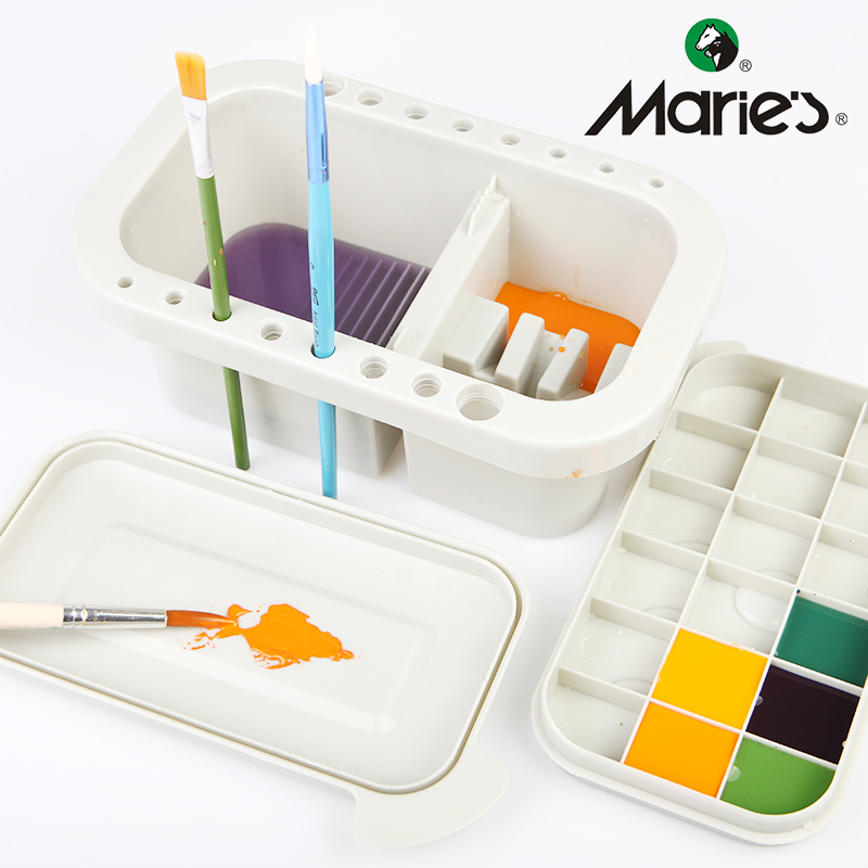 Marley multi-function three-piece pen wash bucket gouache watercolor acrylic oil painting pen wash bucket gray