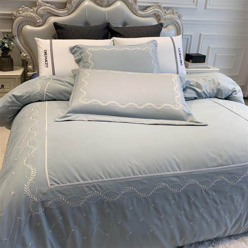 European-style 60-count brushed washed cotton four-piece set net red same style embroidery bed sheet quilt cover 1 8m fitted sheet bedding