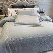 Eurostyle 60 grinding wool washed cotton four pieces of mesh red identical embroidery bed linen quilt cover 1 8m bed bamboo hat bedding