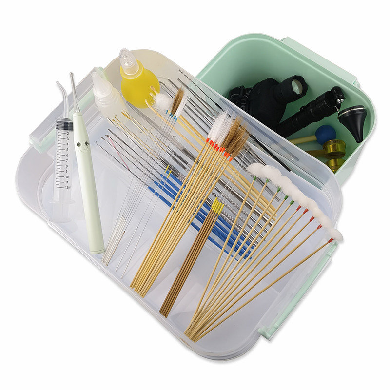 Full set of professional ear tools 58 pieces of suit holed with ears goose wool batter hand light digging ear spoons ponytail bilayer large case