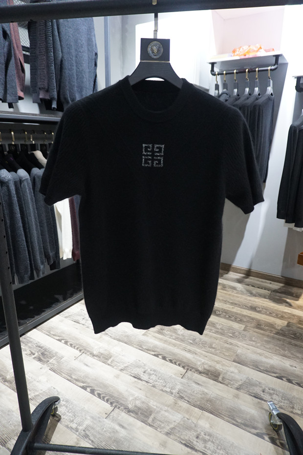 Áo len mỏng mới cho nam ngắn tay áo len mùa đông thời trang cashmere Jacquard đan nửa tay áo bộ nỉ nam