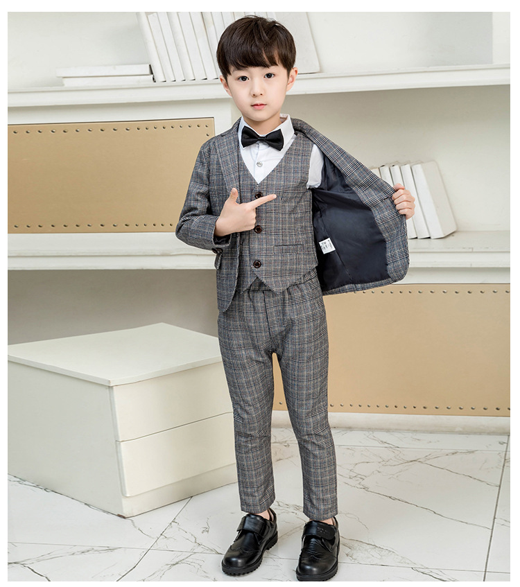 Váy bé trai Anh kẻ sọc 2 bộ đồ nhỏ 3 trẻ em 4 mùa hè 5 bộ đồ ba mảnh 6 mùa thu 7 tuổi bé trai hoa phù hợp với bé gái - Váy trẻ em quần áo cô dâu chú rể trẻ em