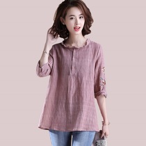 Large size womens Korean version of loose casual T-shirt 2021 spring new fat MM covering belly slim cotton coat women