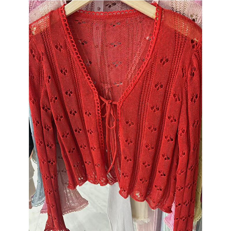 Burgundy Knitted Jacket Women's Thin Sun Protection Cardigan Women's Summer Knitted Sweater with Suspender Skirt Pure Color Top Burgundy Knitted Jacket Women's Thin Sun Protection Cardigan Women's Summer Knitted Sweater with Suspender Skirt Pure Color Top