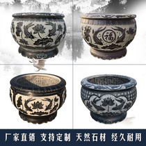 Stone Carving Fish Tank Stone Flower Pot Green Stone Feng Shui Cylinder Lotus Fish Stone Basin Indoor Courtyard Sink fish Merchants Swaying Pieces