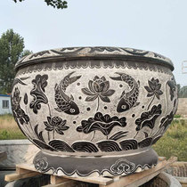 Imitation ancient stone carving fish tank flower pot nourishing fish pond lotus flower pot landscape flow water basin round strokes and courtyard garden decorations