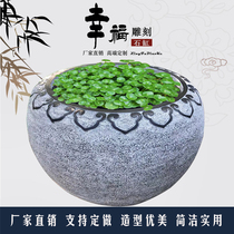 Stone carved fish tank stone flower pot sink imitation ancient green stone water cylinder Outdoor raising fish pool Flow water basin Courtyard Stone Vat Pendulum