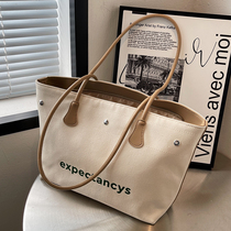 Hong Kong trendy brand simple retro large-capacity bag female Korean fashion casual one-shoulder all-match canvas tote bag trendy