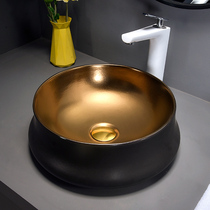 High-grade round art table basin ceramic wash basin hotel bathroom European washbasin non-light black metal glaze