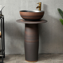 Outdoor retro courtyard column washbasin outdoor garden bathroom balcony ceramic art integrated wash basin