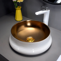 Round art table basin ceramic wash basin European wash basin milk white metal glaze