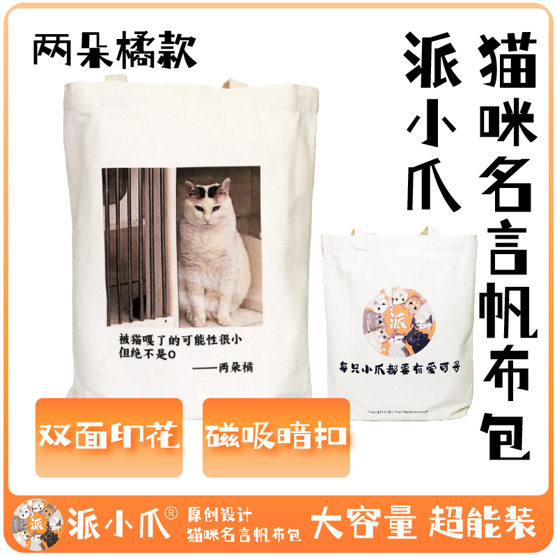Pie Small Claw Sail Bag Cat Quotes Series Big Capacity Satchel Handbag with two orange kittens-Taobao