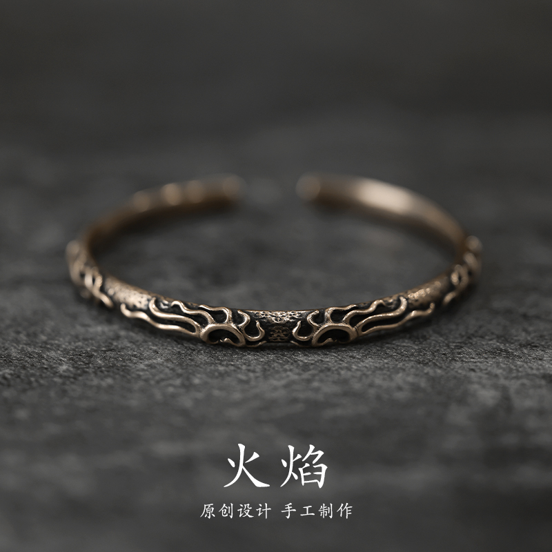 Copper Art Creative "Flame" Brass Bracelet for Men, Open-Style, Handmade, Minimalist Copper Bangle for Men
