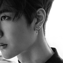 Earrings earrings mens trend personality mens mens sterling silver Boys single hipster Korean hip-hop tide earrings Silver
