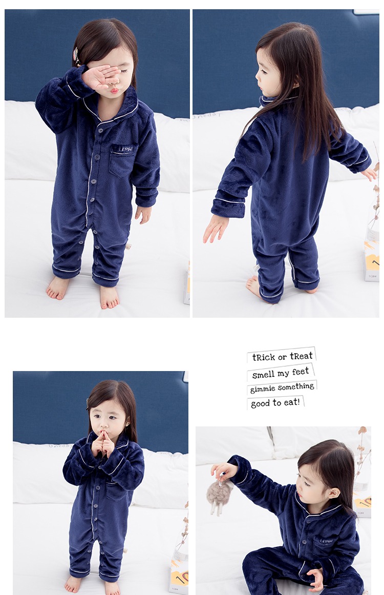 Đồ ngủ trẻ em một mảnh flannel mùa thu và mùa đông dịch vụ nhà jumpsuit nam và nữ bé chống đá chân bé ngủ túi bộ body bé gái đáng yêu