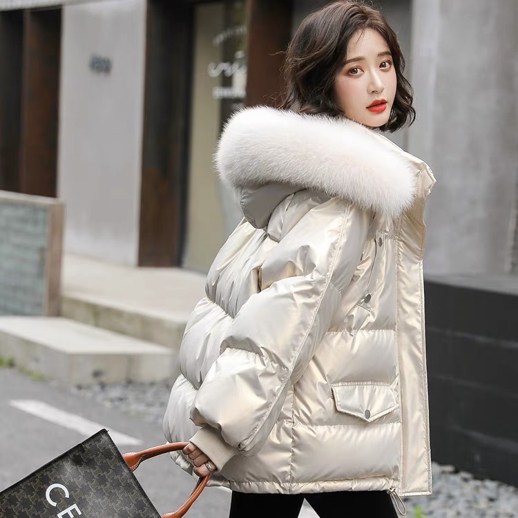 Winter Short Puffer Jacket for Women, New ins Korean Style, No-Wash Glossy Surface, Thickened Loose Coat for Students, Trendy